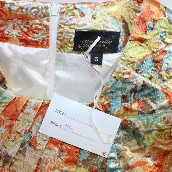 Erin Healy One of a Kind Custom Made Orange Blossom Polished Brocade Dre… - Picture 10 of 11